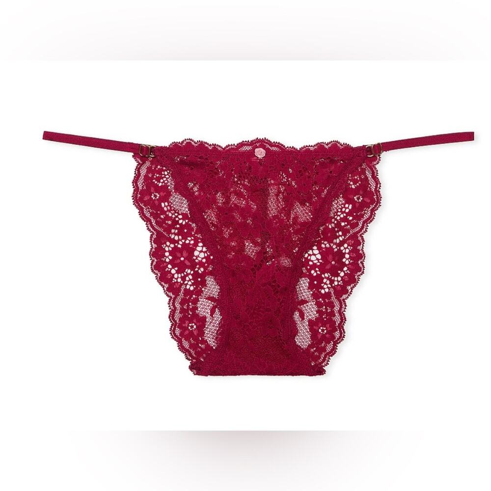 Victorias secret Lace Adjustable String Bikini Panty campari red size xl